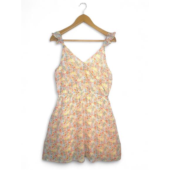 Promesa Women's Floral Surplice Mini Dress Size L Peach Floral Chiffon Sundress - Picture 2 of 10